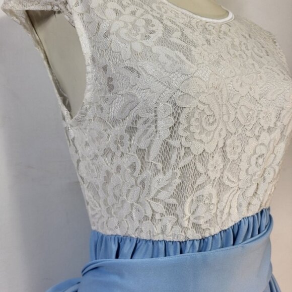 White Lace with Blue Skirt Dress - Picture 3 of 6